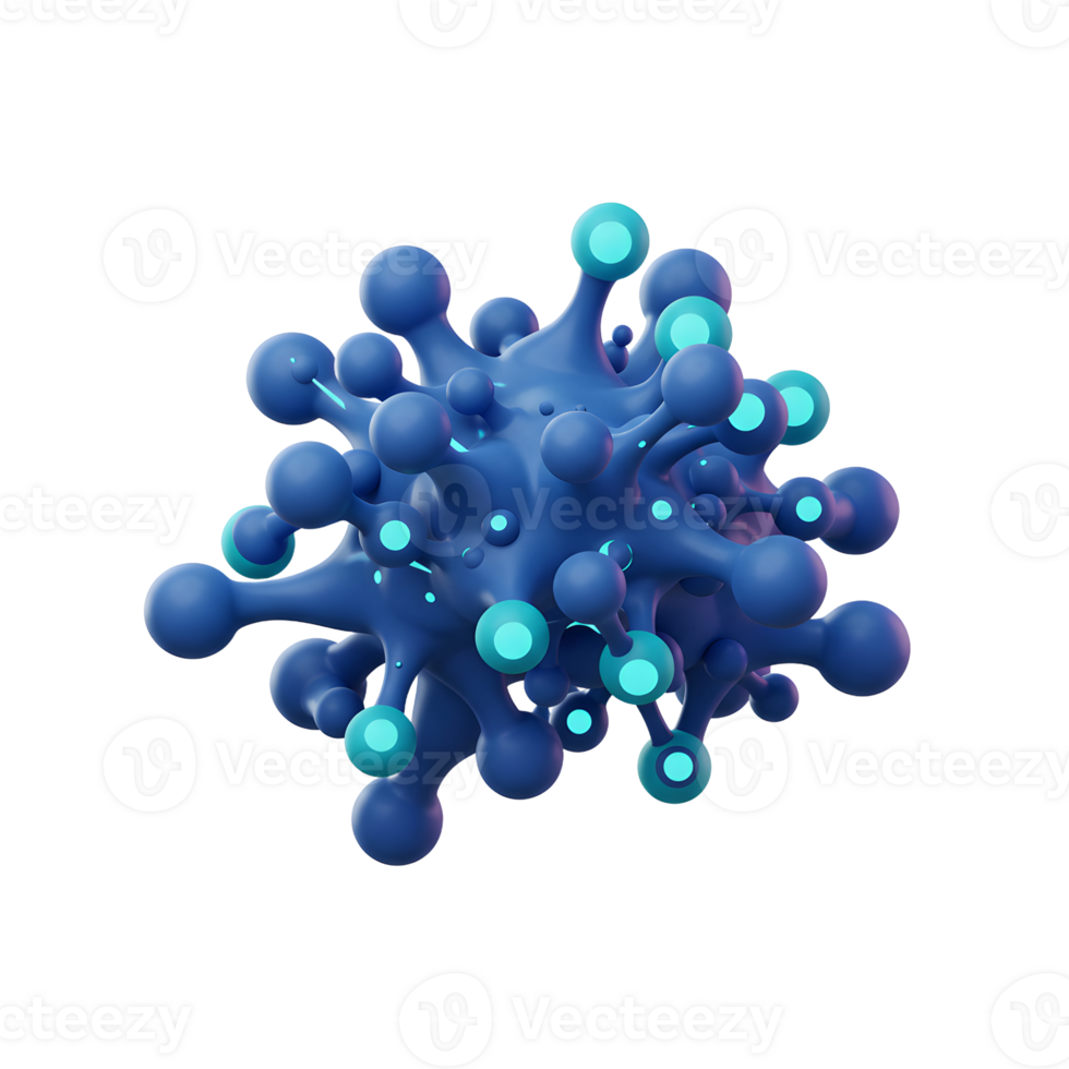 A blue sphere with spikes and turquoise accents is displayed on a white background, ideal for illustrating scientific concepts or abstract ideas. png