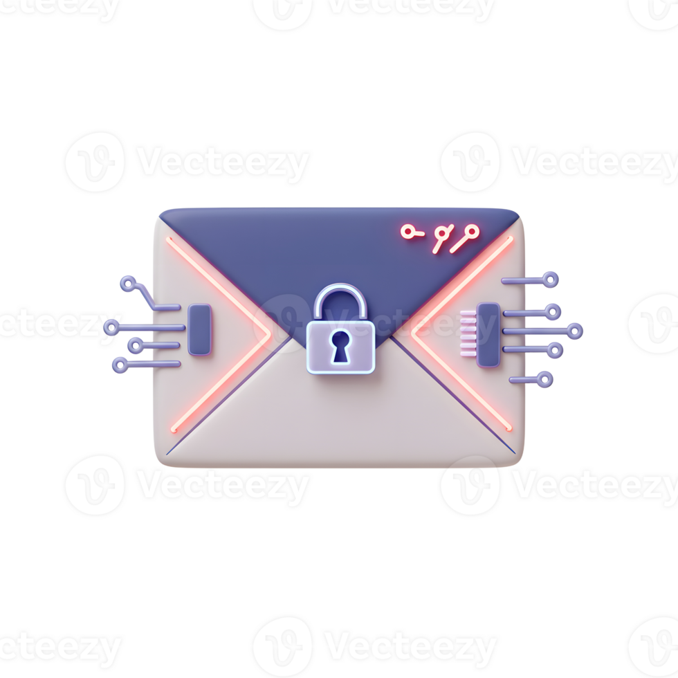 A digitally stylized envelope with a padlock signifies secure communication and encryption to illustrate data protection and privacy. png