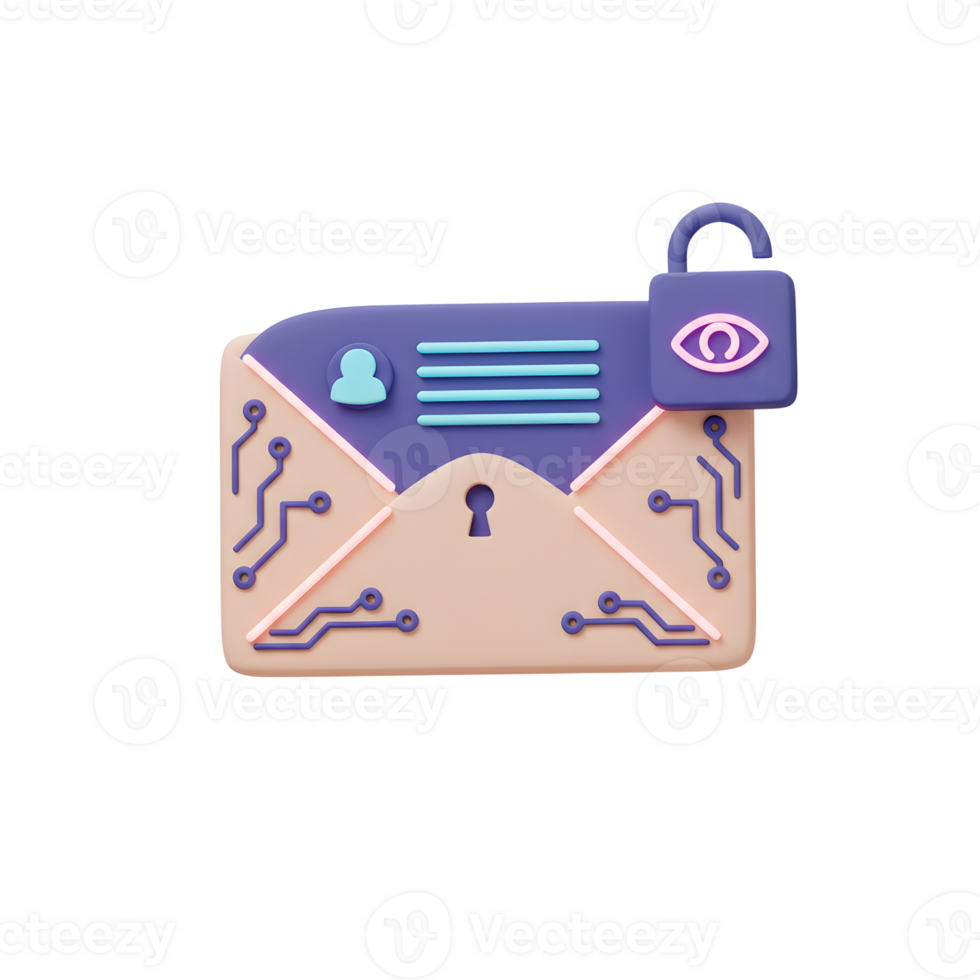 Stylized envelope with padlock represents private message, ensuring protected correspondence through security features. png