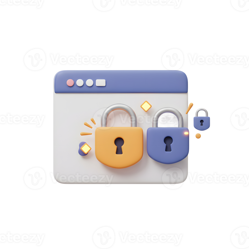 A cartoon style website with padlocks indicates online security to protect sensitive data. png