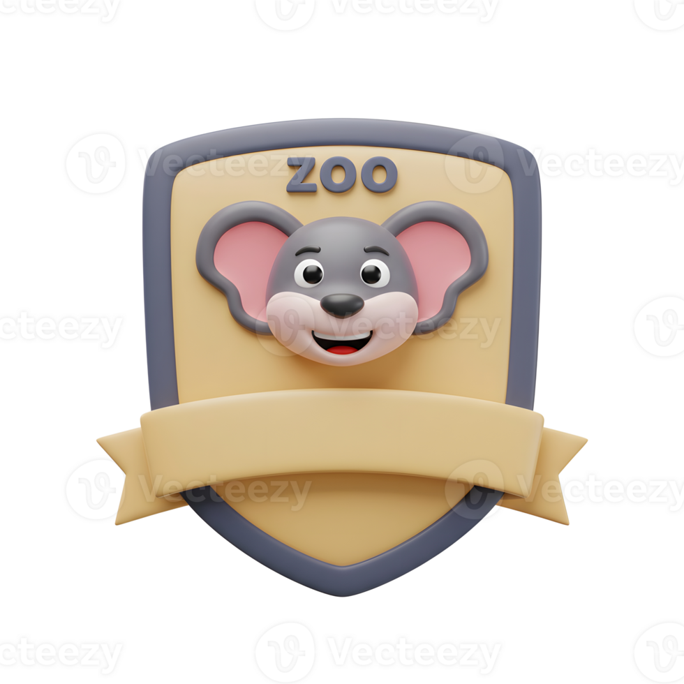 A cartoon mouse sits inside an emblem with a banner in front and the word zoo above, perfect for a zoo animal announcement. png
