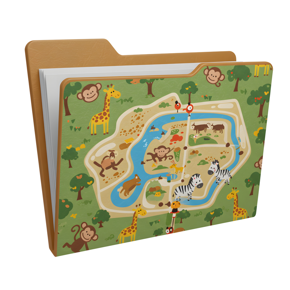 A colorful zoo map features various animals png