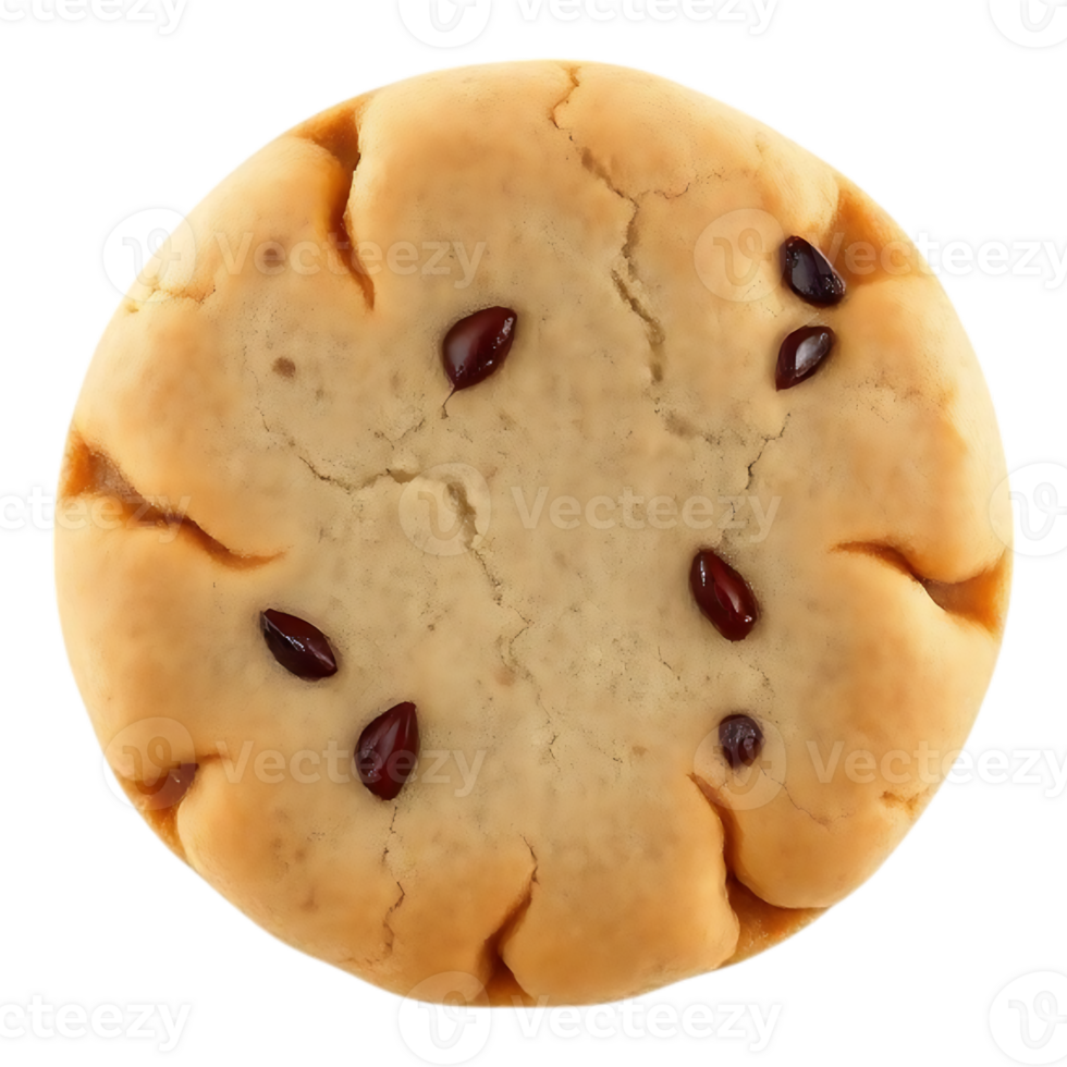 Close-up of a round cookie with sesame seeds on a transparent background png