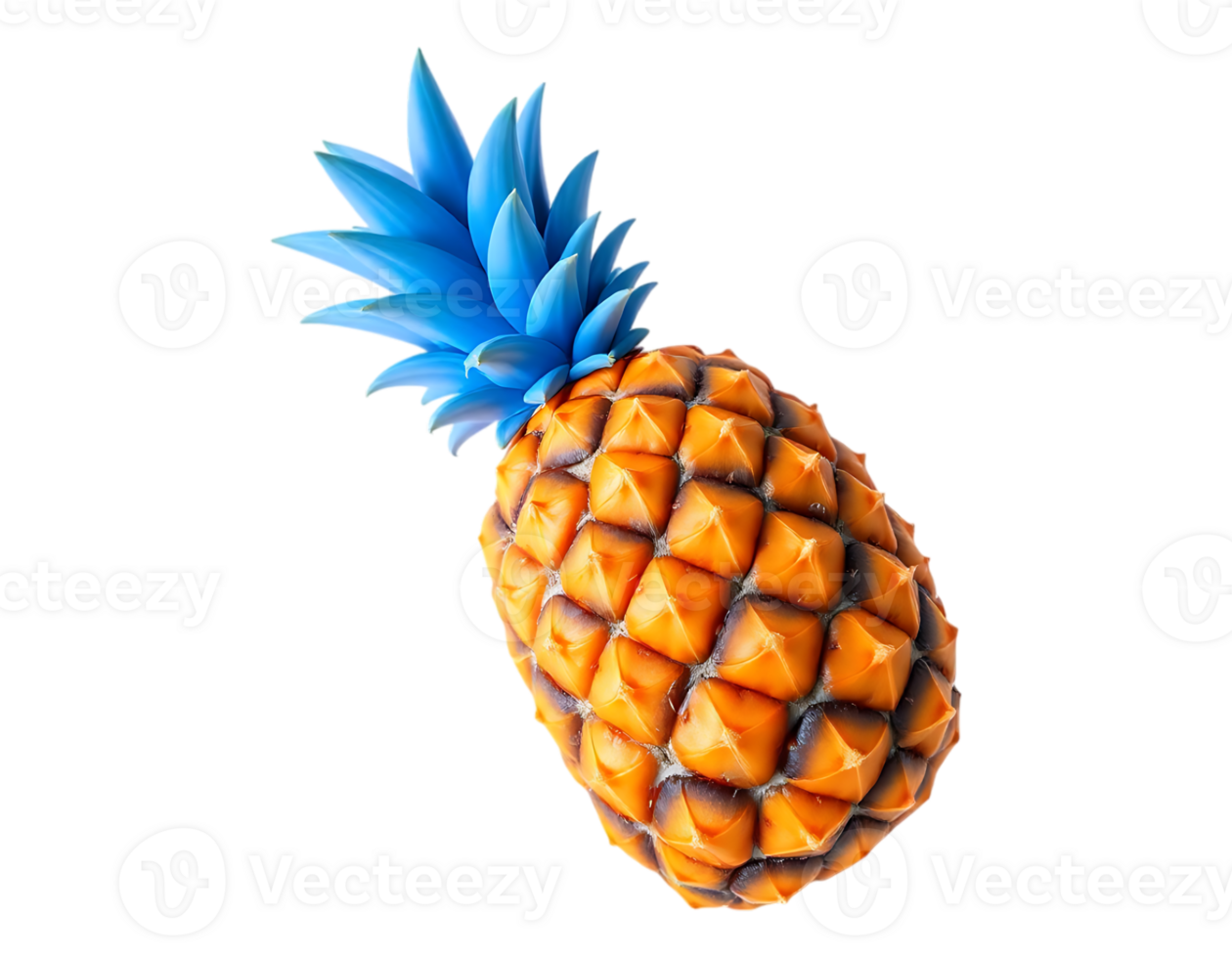 A vibrant 3D cartoon pineapple with blue crown, isolated on transparent backdrop. png