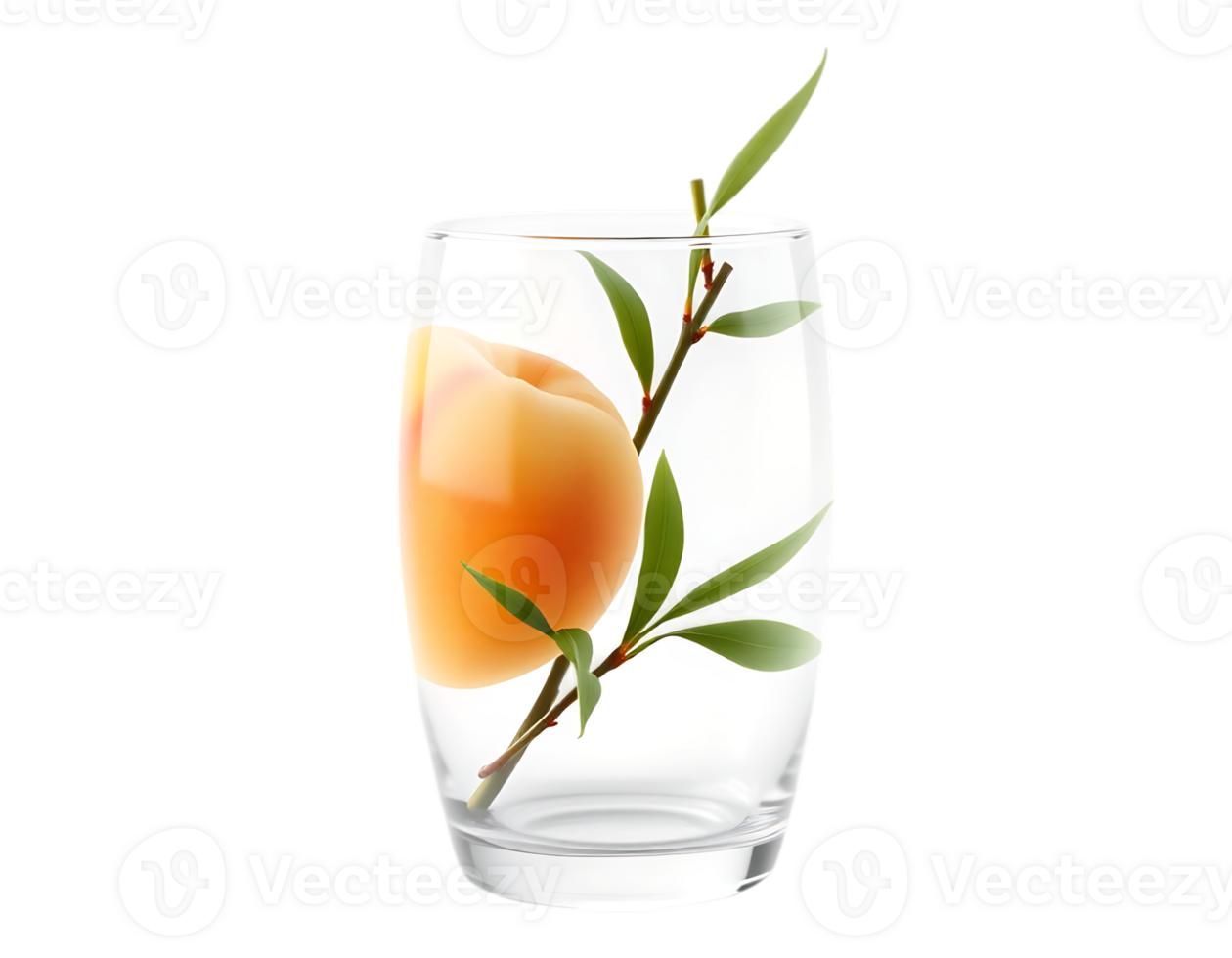 Peach Drink with Leaves in a Transparent Glass png