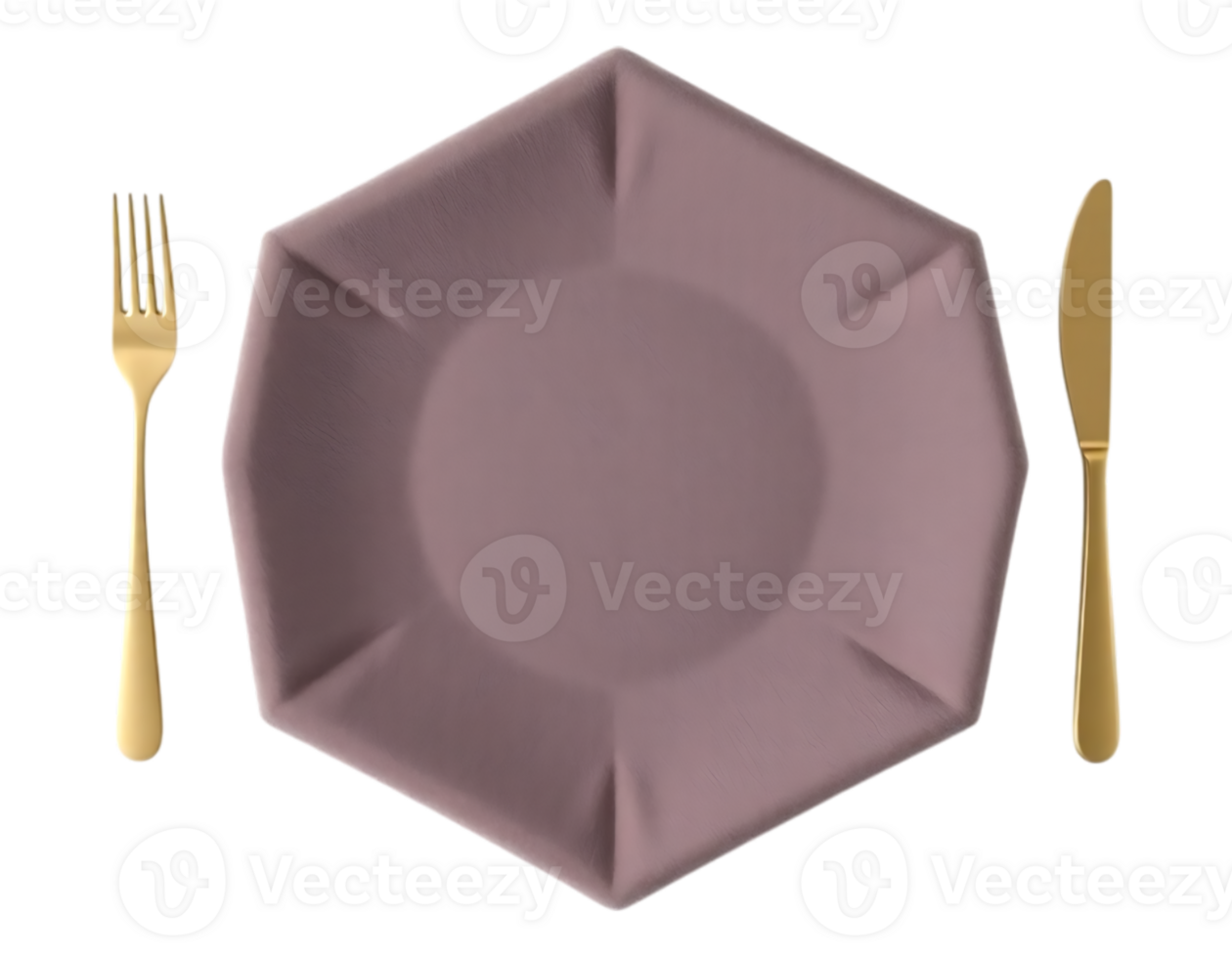 Elegant Table Setting with Gold Cutlery and Hexagonal Plate png