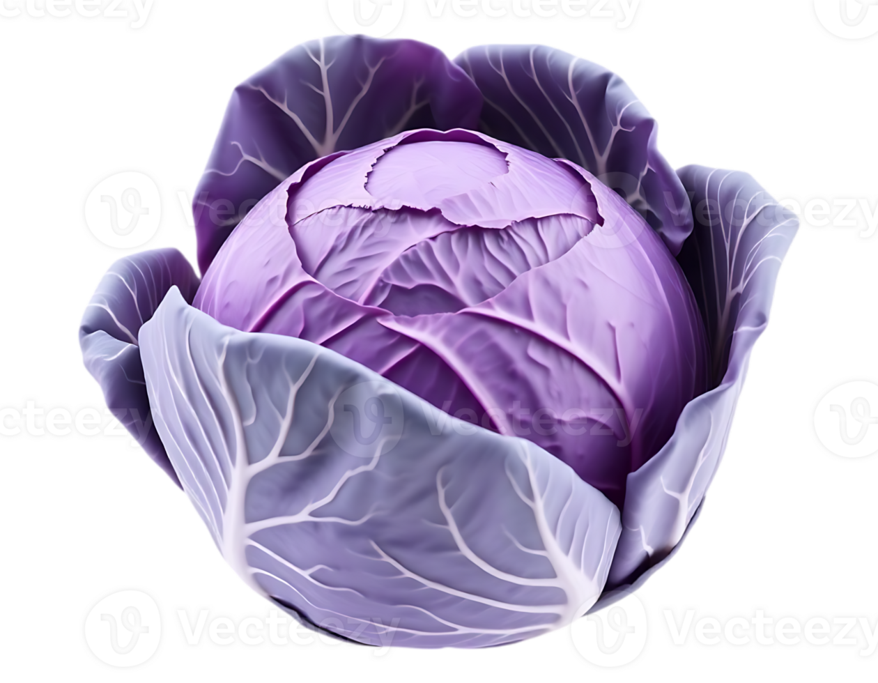 Close-up of a vibrant purple cabbage on transparent background png