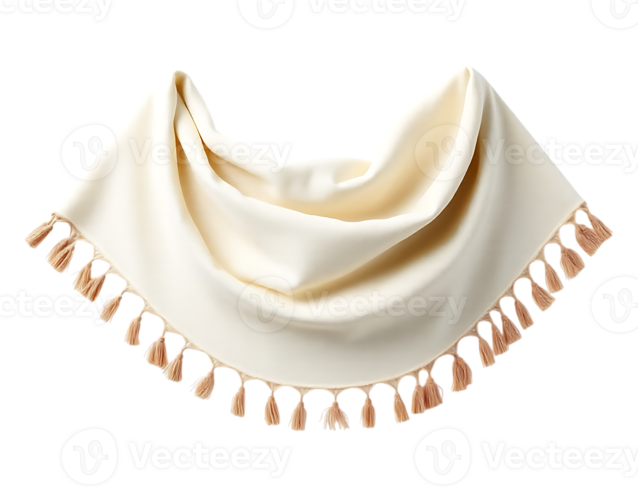 Cream-colored shawl with tassels on a transparent background png