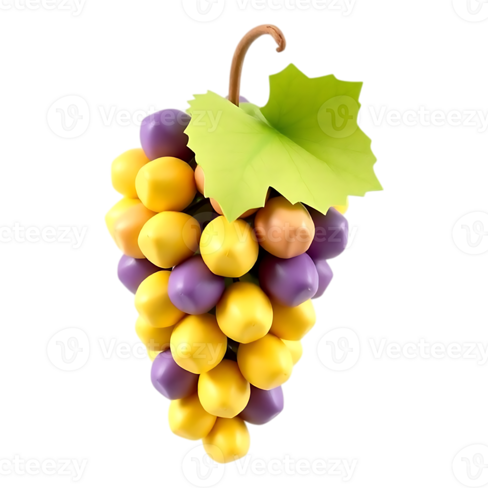 A colorful 3D cartoon illustration of a bunch of grapes png