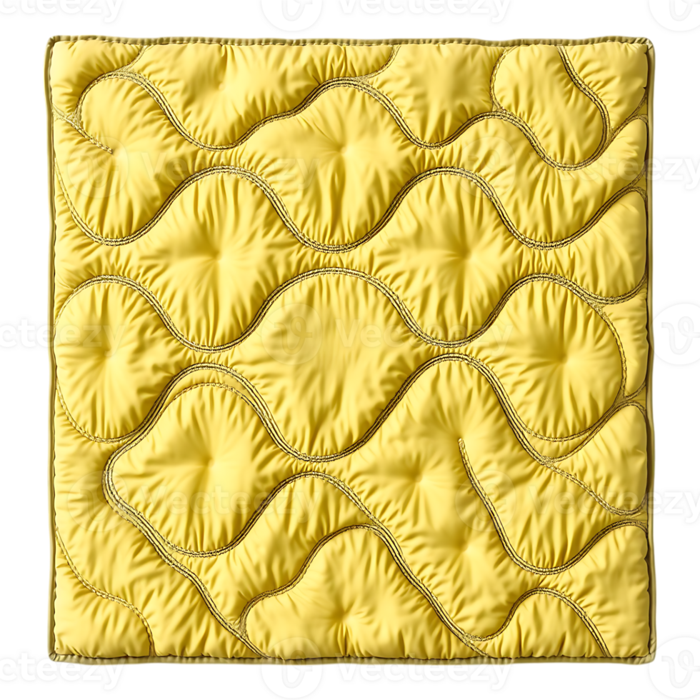 Close-up of a yellow quilted square with wavy stitched lines png