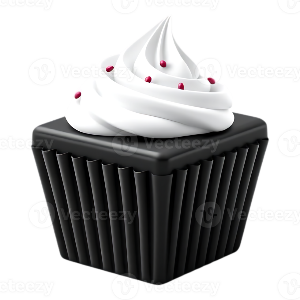 Delicious Black Cupcake with White Frosting and Red Sprinkles png
