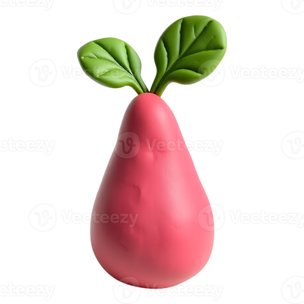 3D Cartoon Radish with Green Leaves png