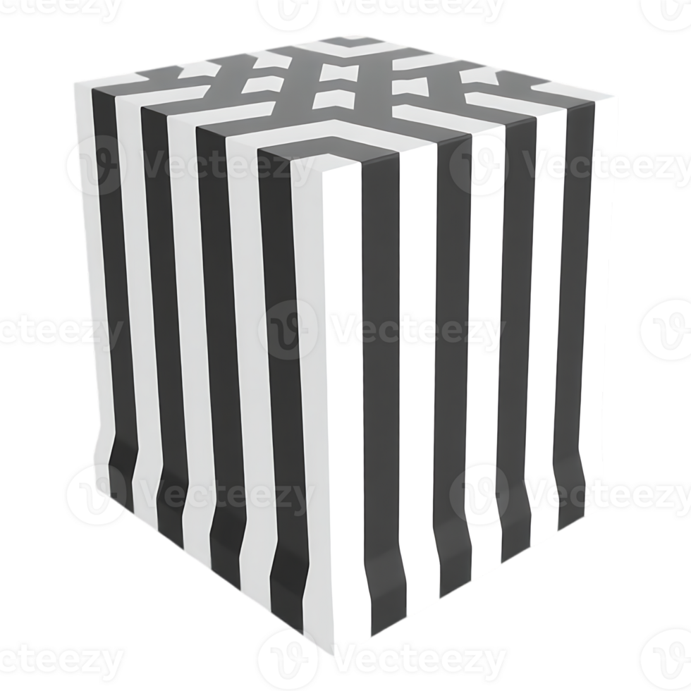 Black and White Striped Cube with Optical Illusion png