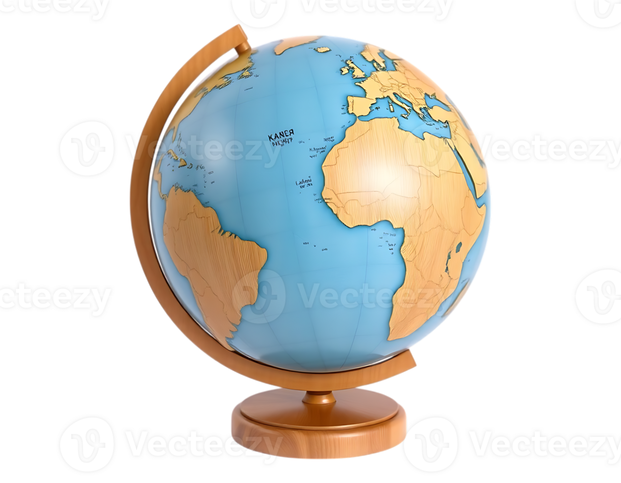 3D Realistic Globe on Wooden Stand png