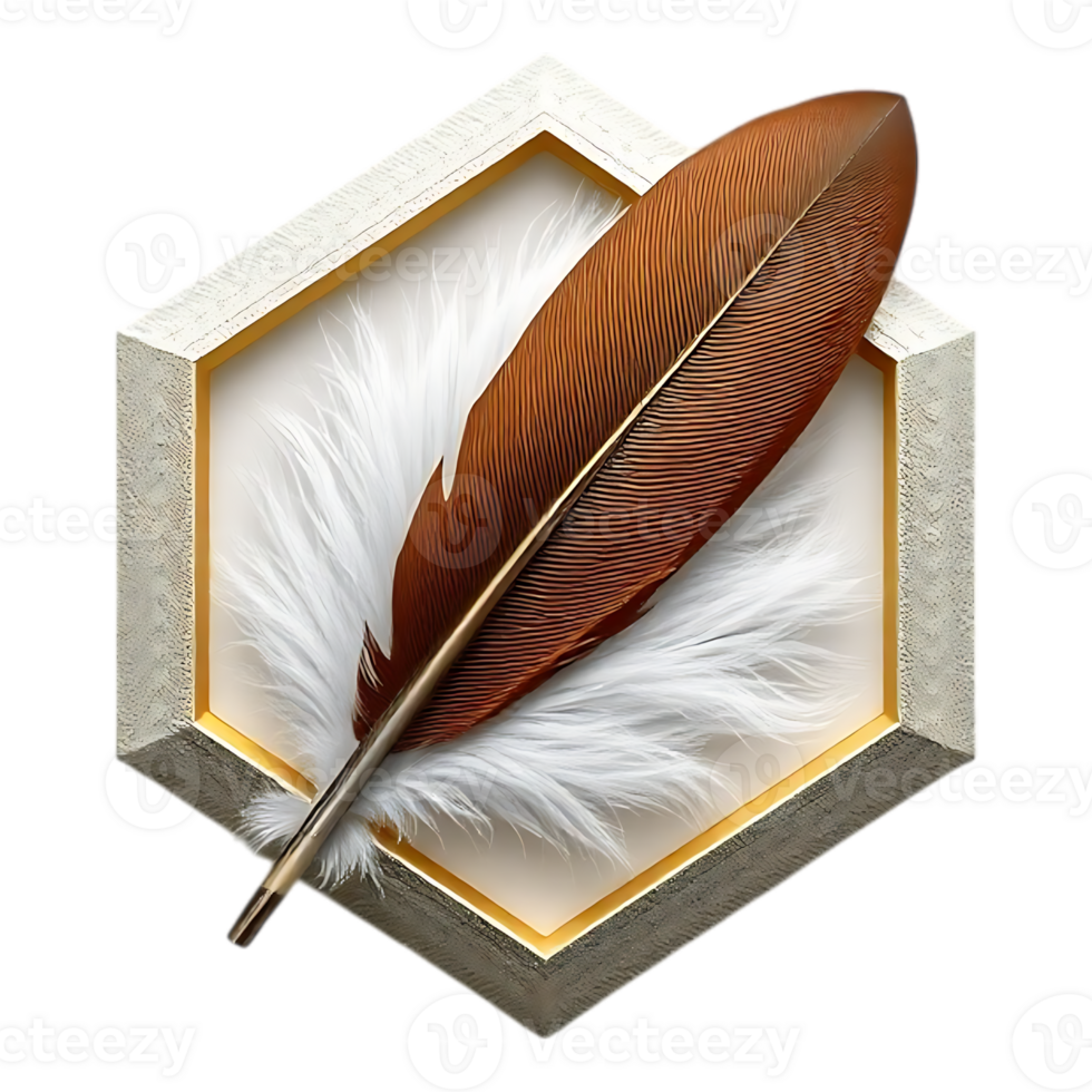 Elegant Feather on White Fur in a Hexagon Frame png