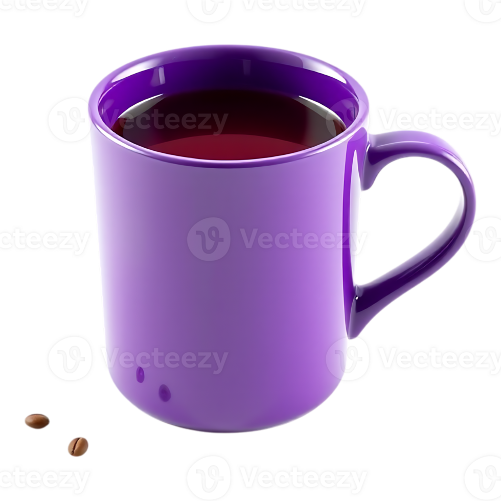 Purple coffee mug with coffee, isolated on transparent background png