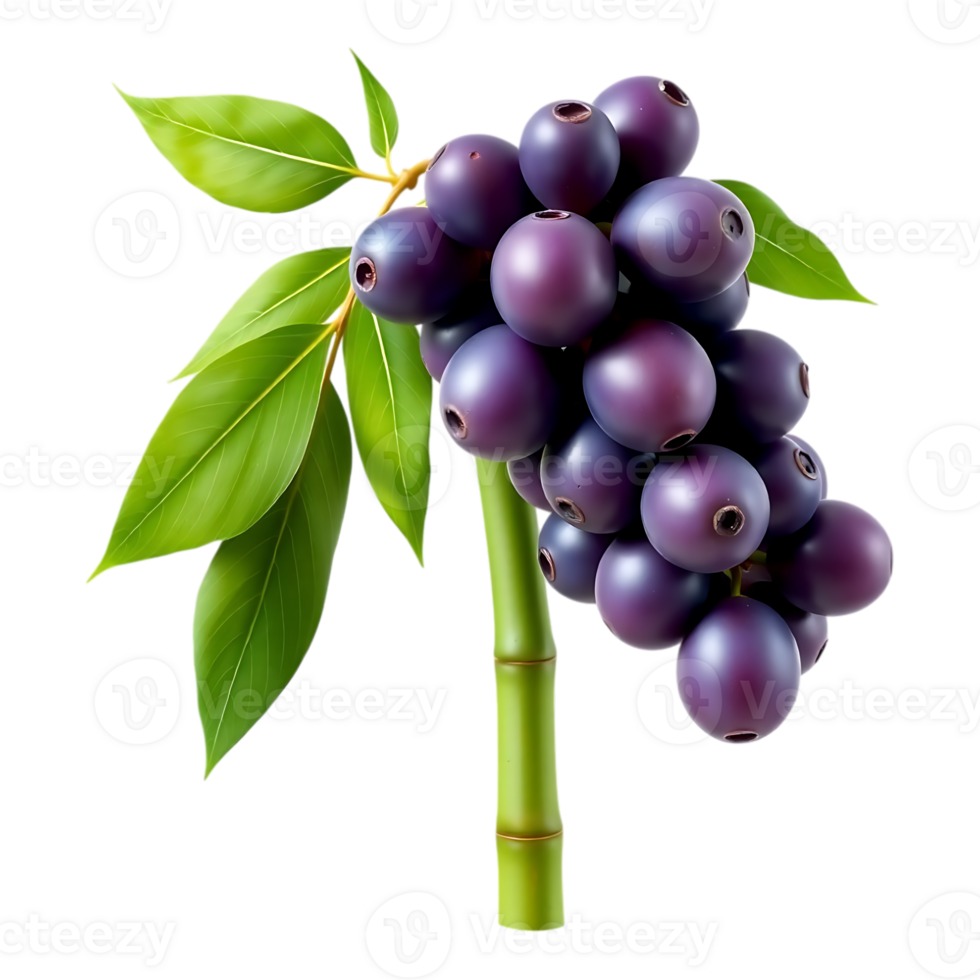 Cluster of Ripe Jamun Fruits with Green Leaves png
