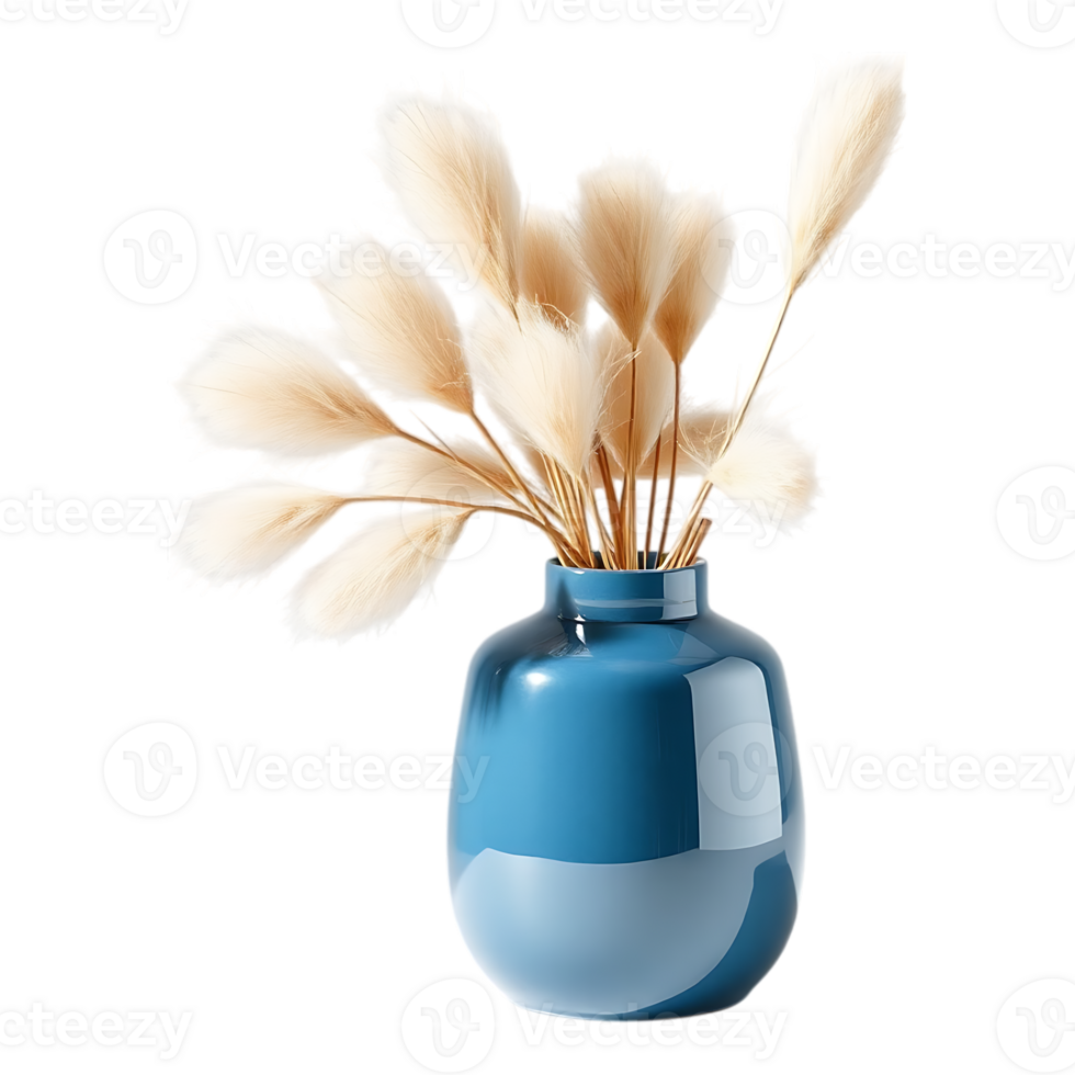 Dried Pampas Grass in a Blue Vase on a Transparent Background png