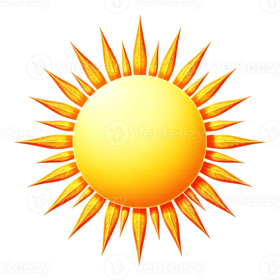 Stylized 3D Cartoon Sun with Rays on Transparent Background png