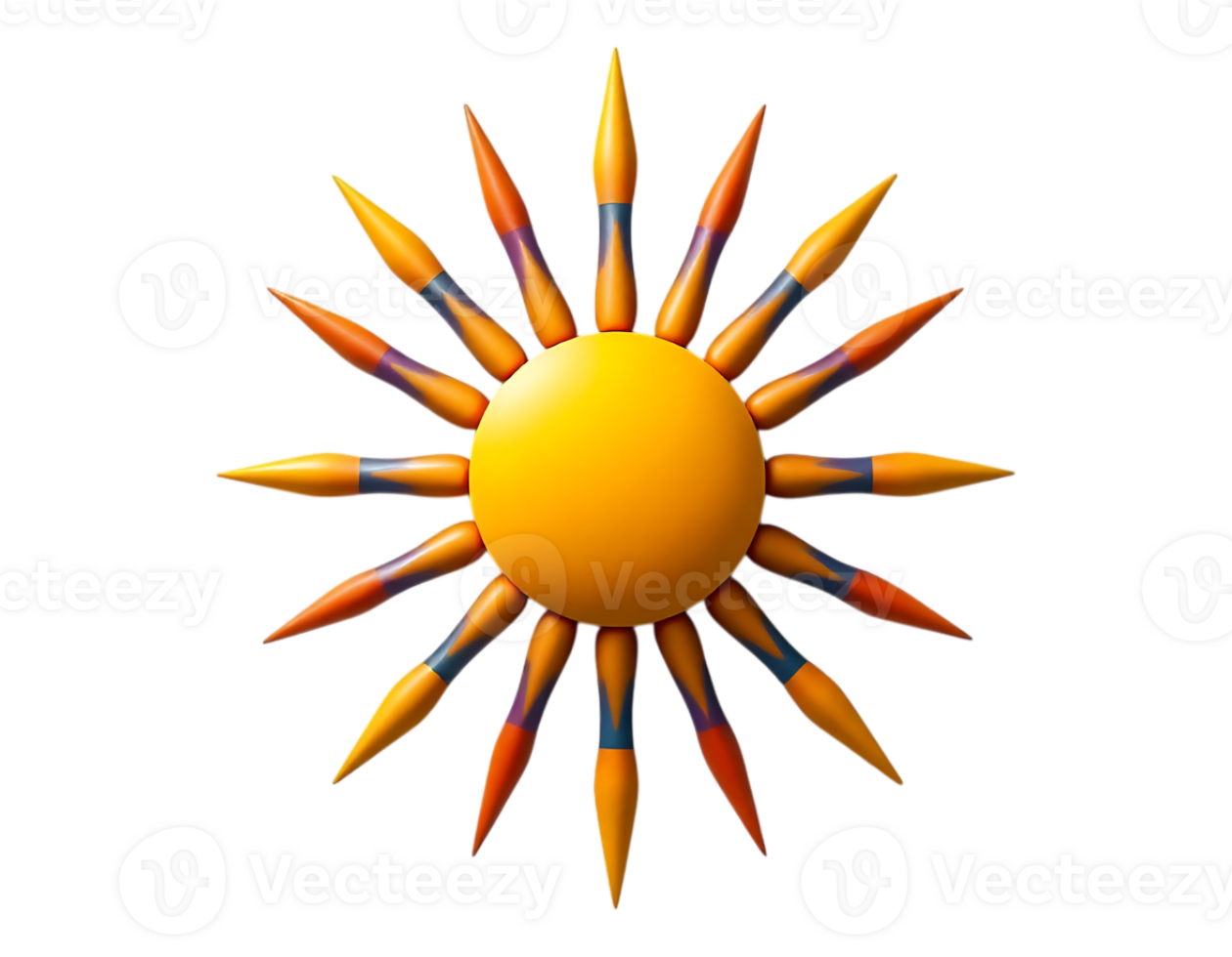 3D Rendered Cartoon Sun with Pointed Rays png