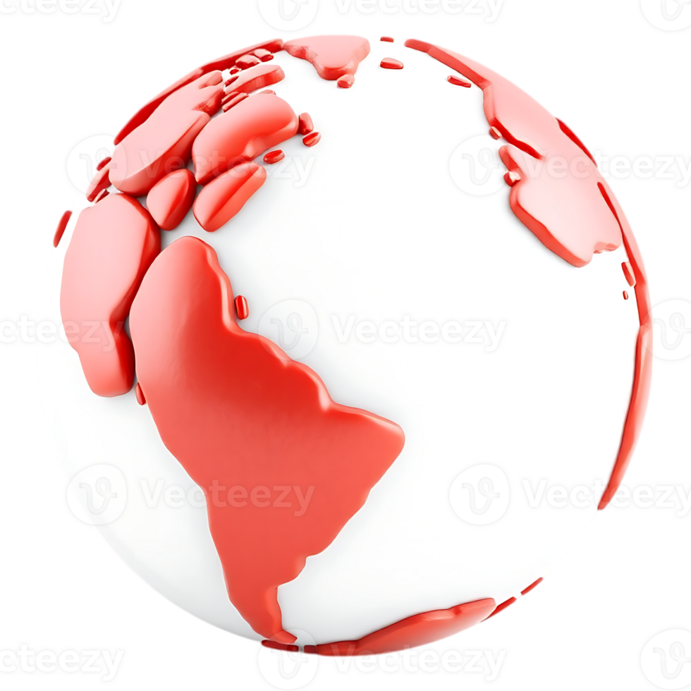 Stylized Red and White 3D Cartoon Globe of the Earth png