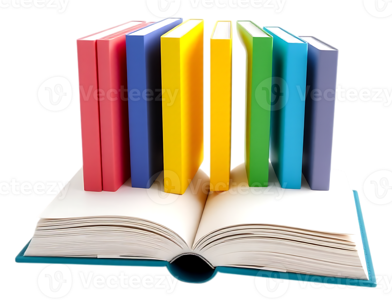 A colorful stack of books on an open book png