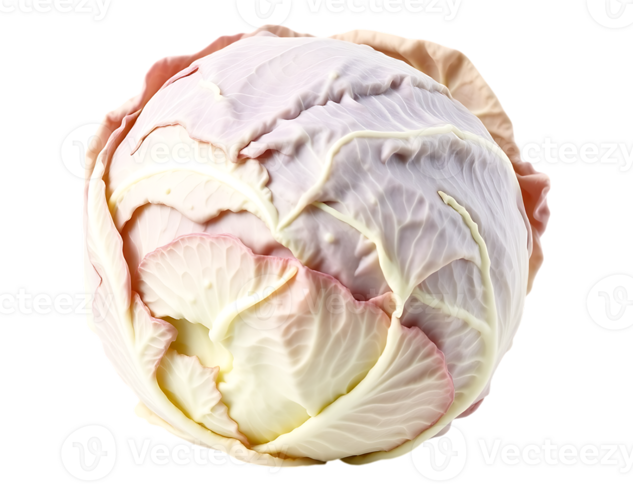 Close-up of a fresh, round cabbage head on a transparent background png