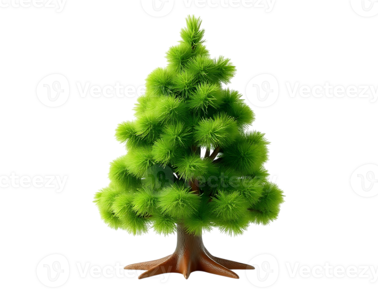 A vibrant 3D cartoon pine tree on a transparent background. png