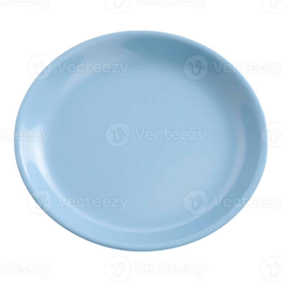 A round, light blue ceramic plate isolated on a transparent background. png