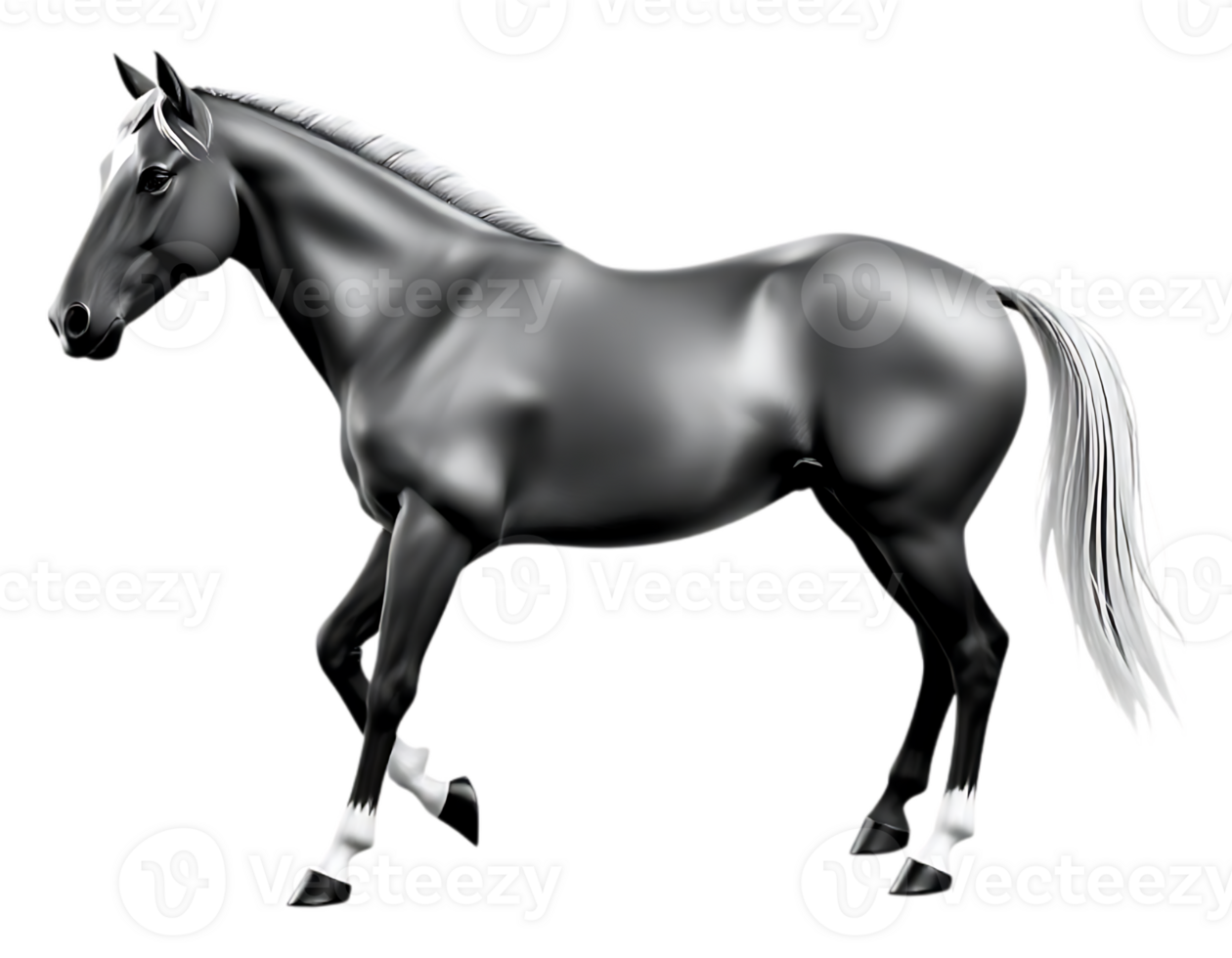 Elegant Black Horse Galloping on Transparent Background png