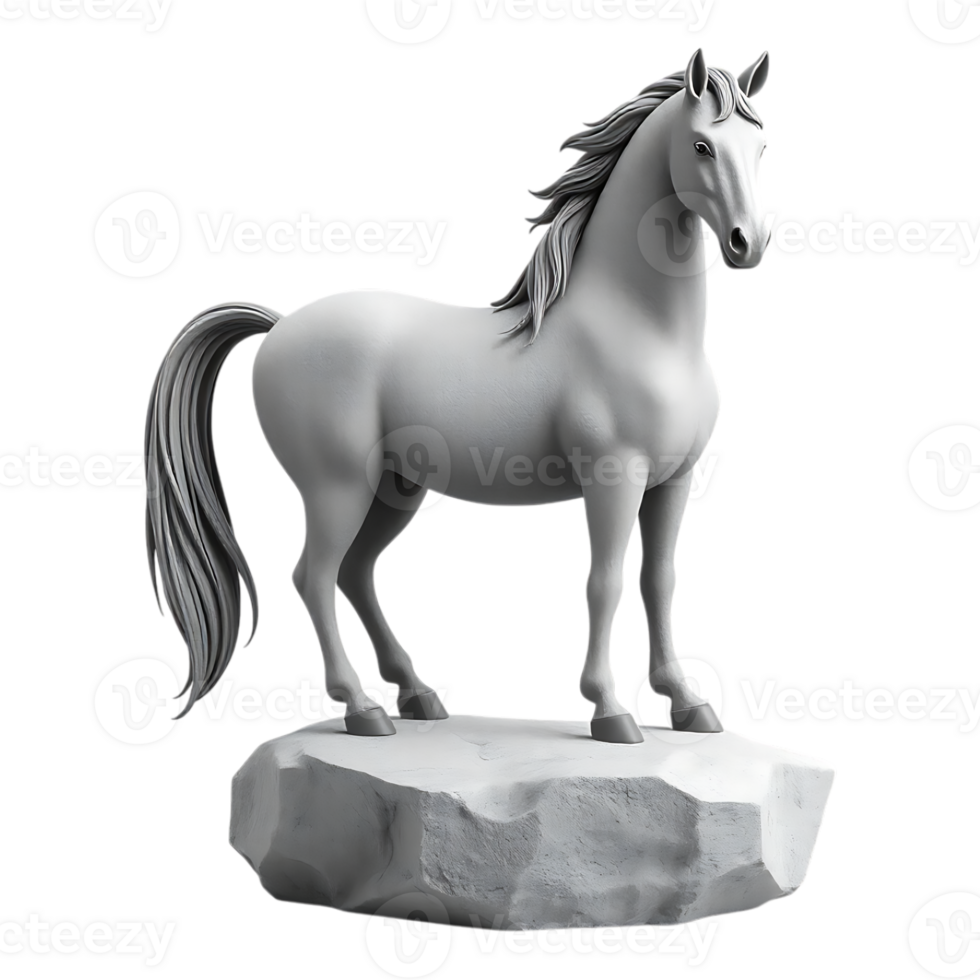 Elegant 3D Cartoon Horse Statue on Stone Pedestal png