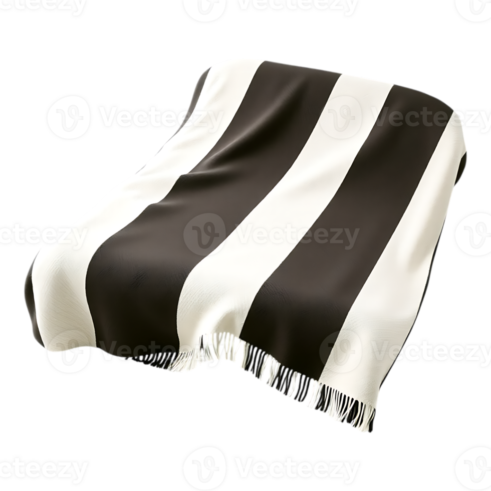 Black and white striped throw blanket with fringe png