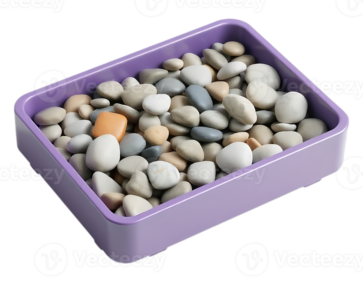 3D Render of a Tray Filled with Smooth, Colorful Pebbles png