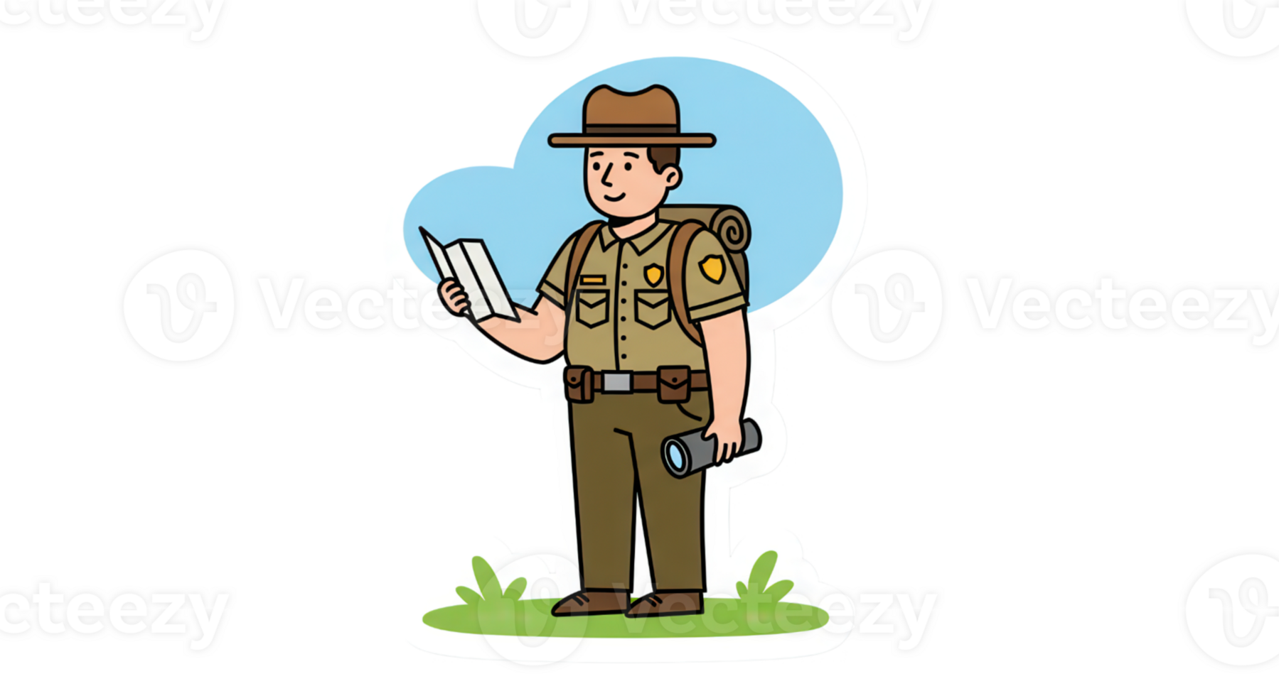 Friendly Park Ranger with Map and Flashlight Illustration png