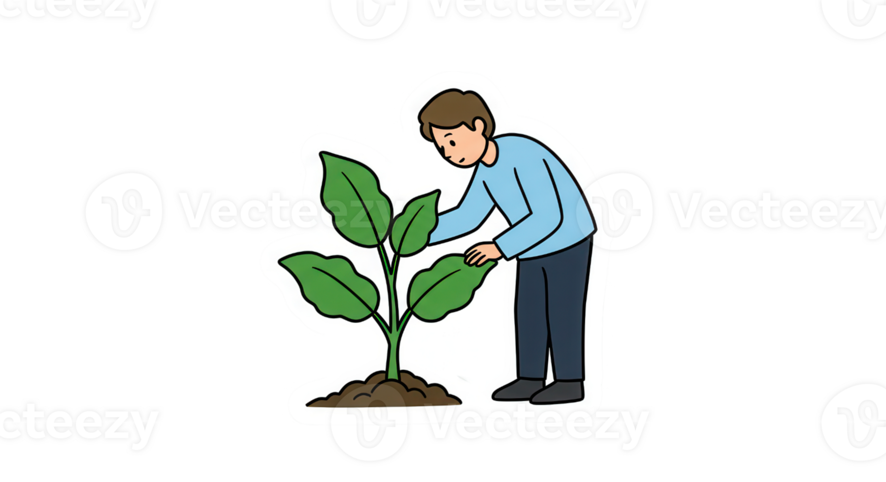 Simple Illustration of Person Tending to a Growing Plant png