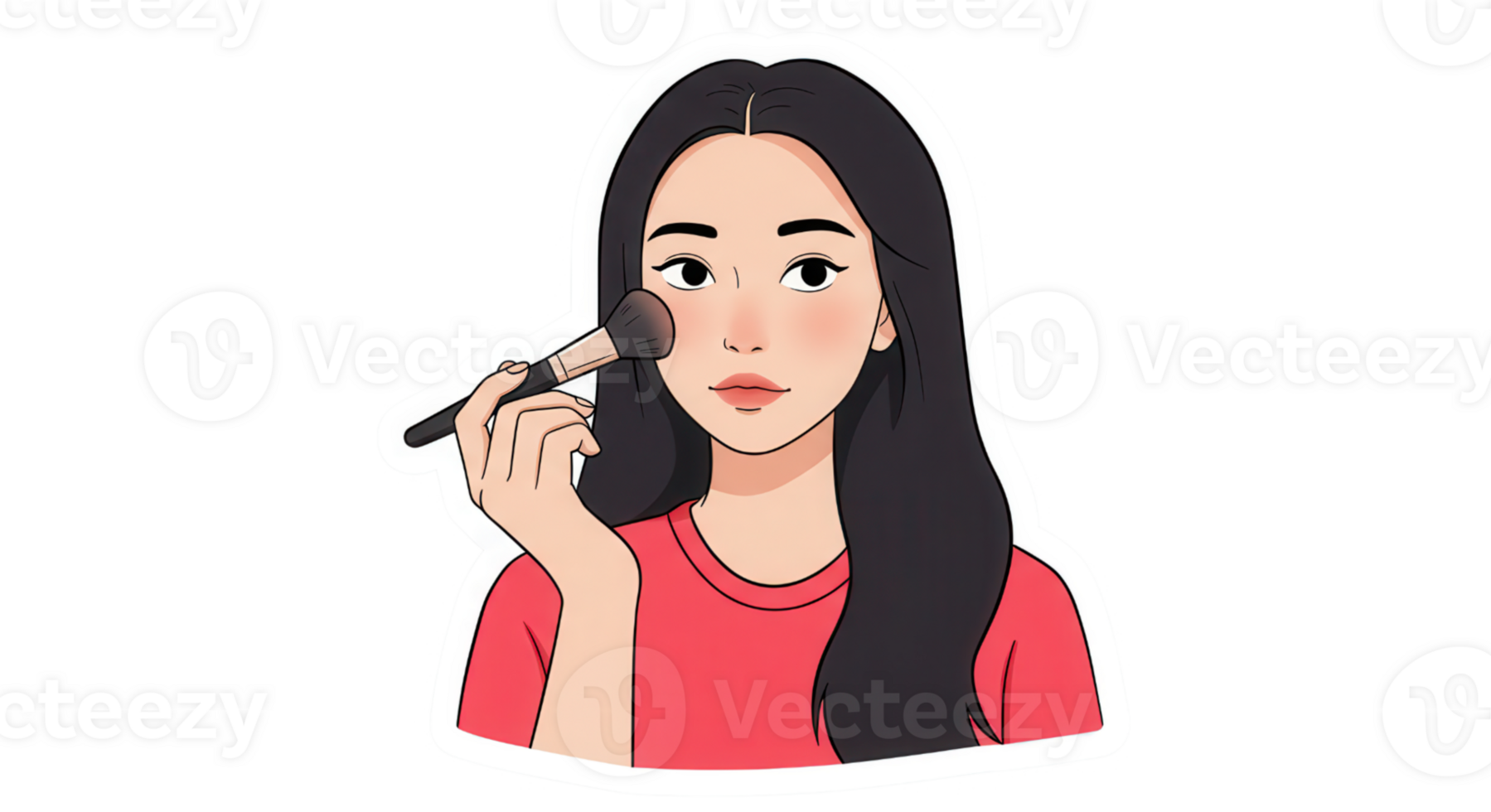 Cute Cartoon Illustration of Young Woman Applying Blush png