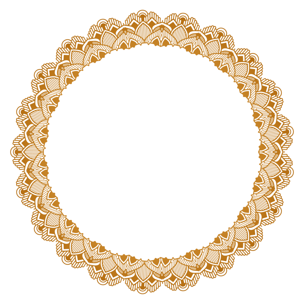 Indian flower mandala art in luxury golden circle frame transparent vintage gold circular pattern png