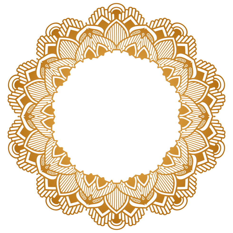 Indian flower mandala art with luxury golden circle frame transparent vintage gold circular were pattern png