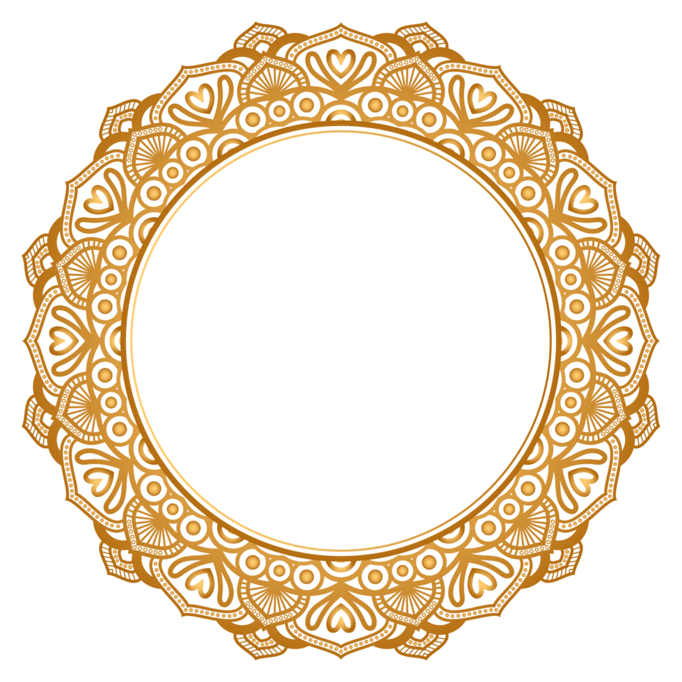 Indian flower mandala art with luxury golden circle frame transparent vintage gold circular are pattern png