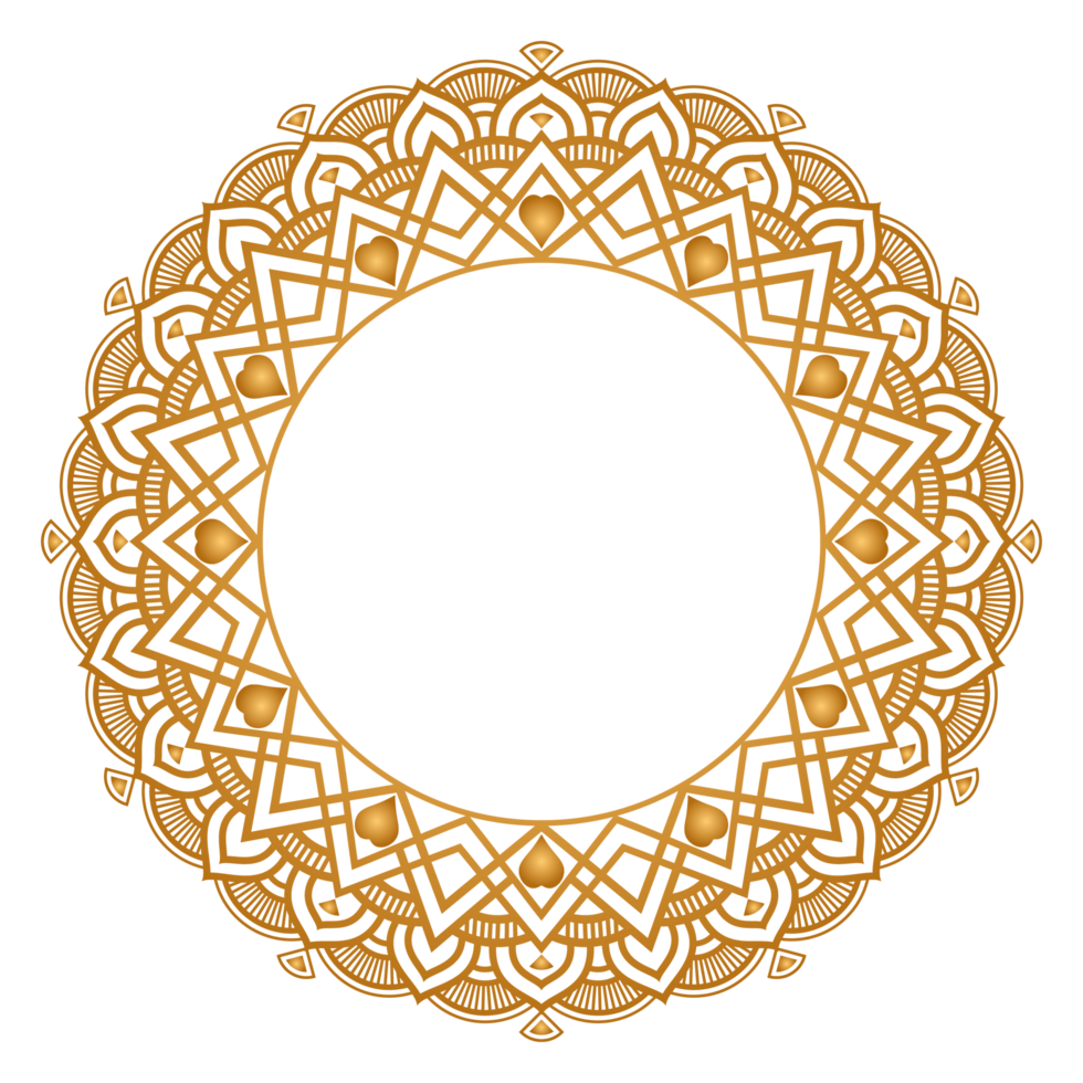 Indian flower mandala art with luxury golden circle frame transparent vintage gold circular of pattern png