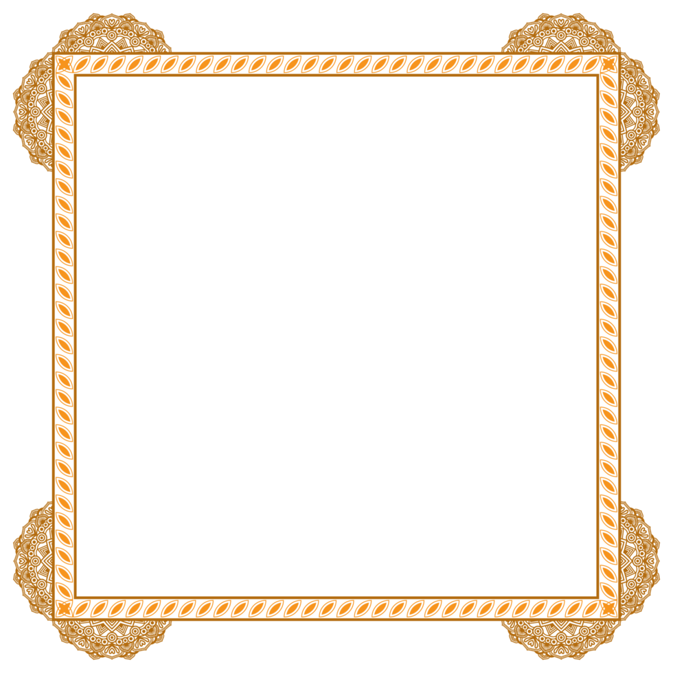 Luxury squire mandala corner golden rectangle certificate border pattern line photo frame islamic wedding invitation background png