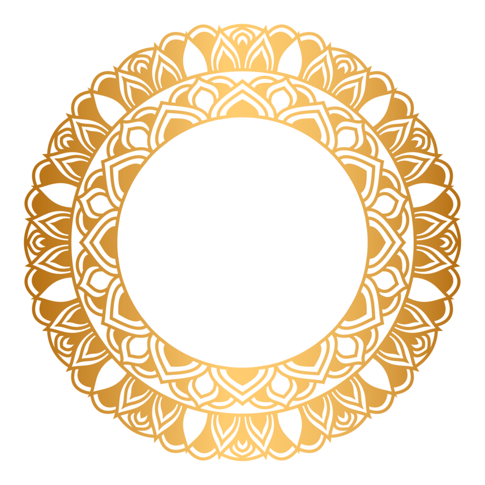 Indian flower mandala art with luxury golden circle frame transparent vintage gold circular pattern art vinatge png