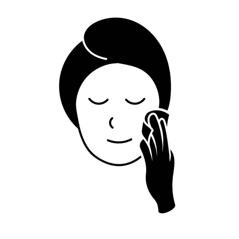 Woman applying facial treatment product black hand drawn icon vector