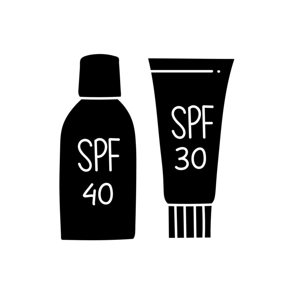 Sun protection cream products black hand drawn icon vector