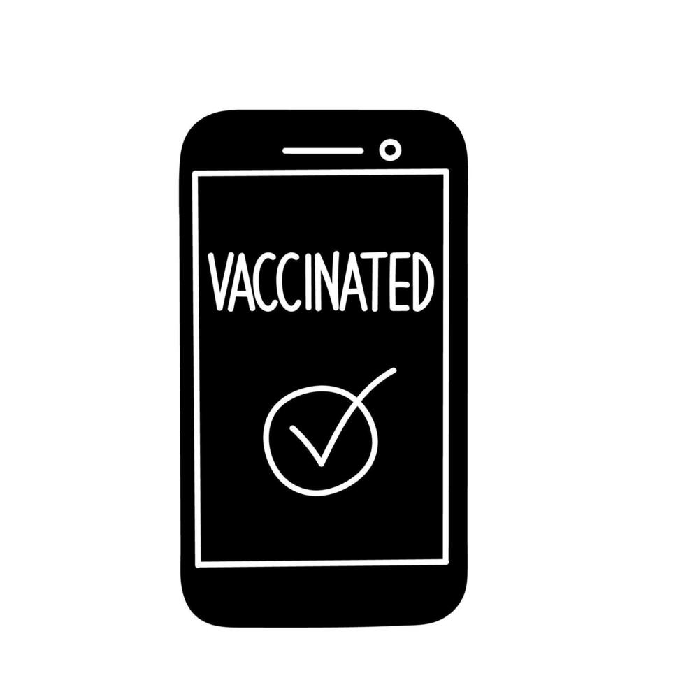 Digital covid-19 vaccine certificate black hand drawn icon vector