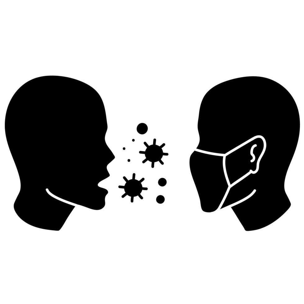 Masked man and sick man icon face mask protection black hand drawn icon vector