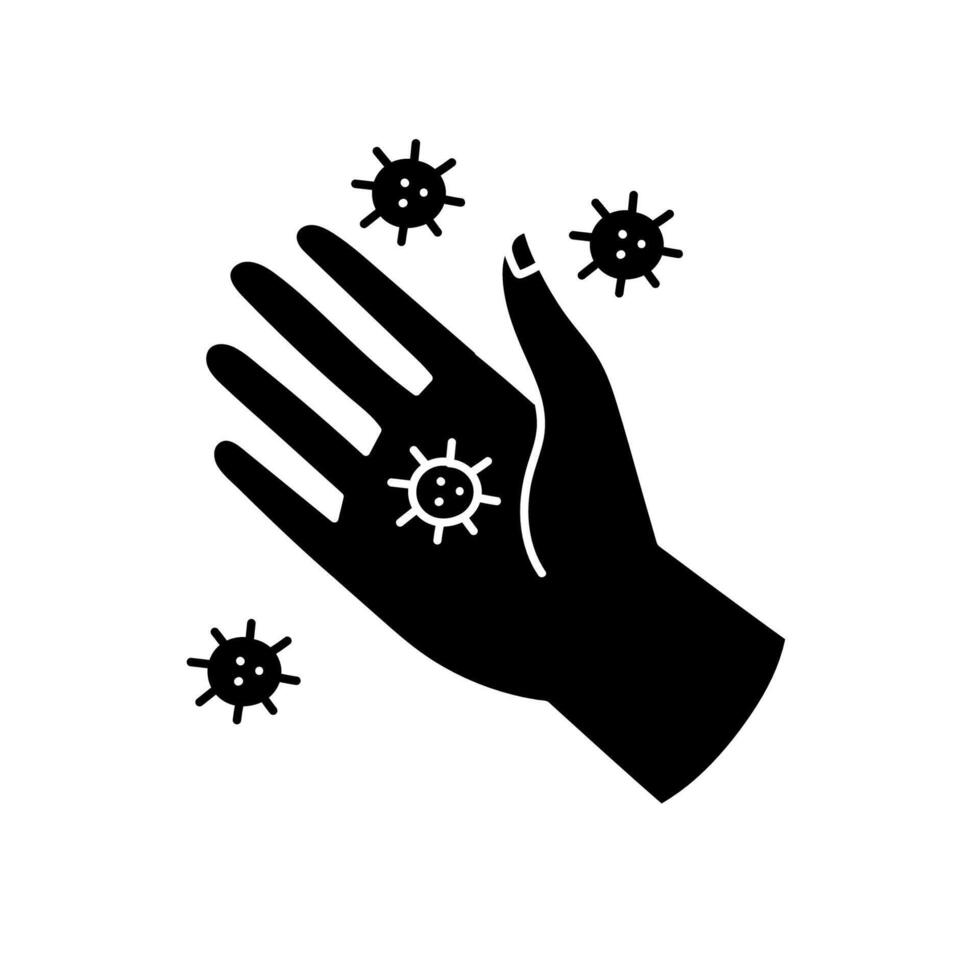 Viruses on human hand palm black hand drawn icon vector