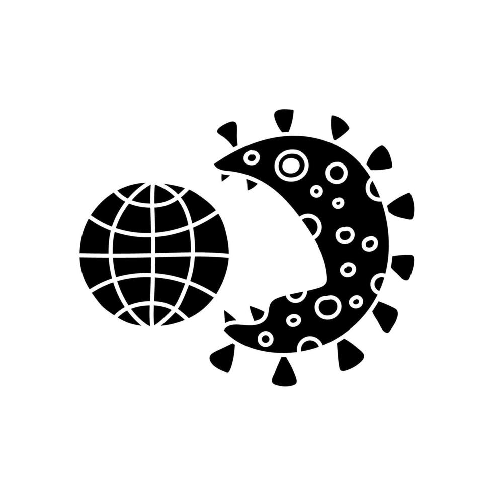 World icon and virus concept black hand drawn icon vector