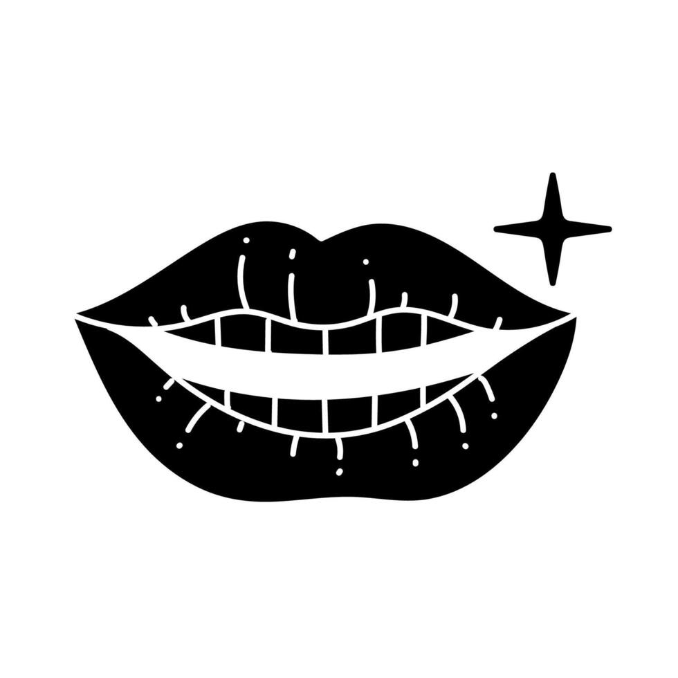 Smiling mouth and teeth black hand drawn icon vector