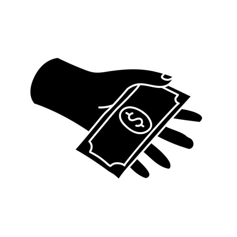 Hand holding money black hand drawn icon vector